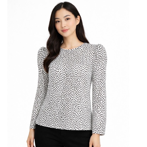 Ann Taylor Womens Black White Heart Print Long Sleeve Top M Coquettish 86-26